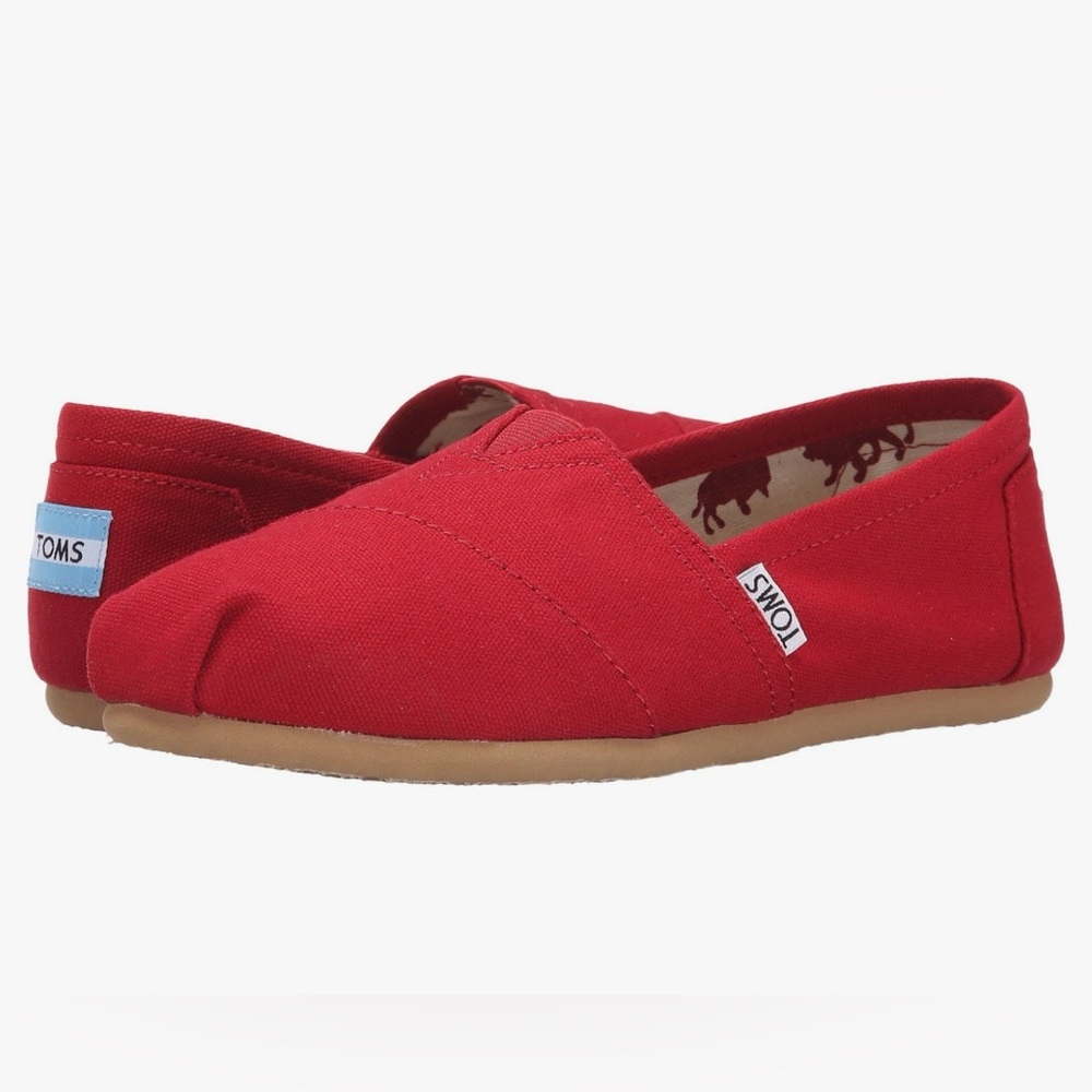 TOMS Classic Red Canvas Slip On Shoes